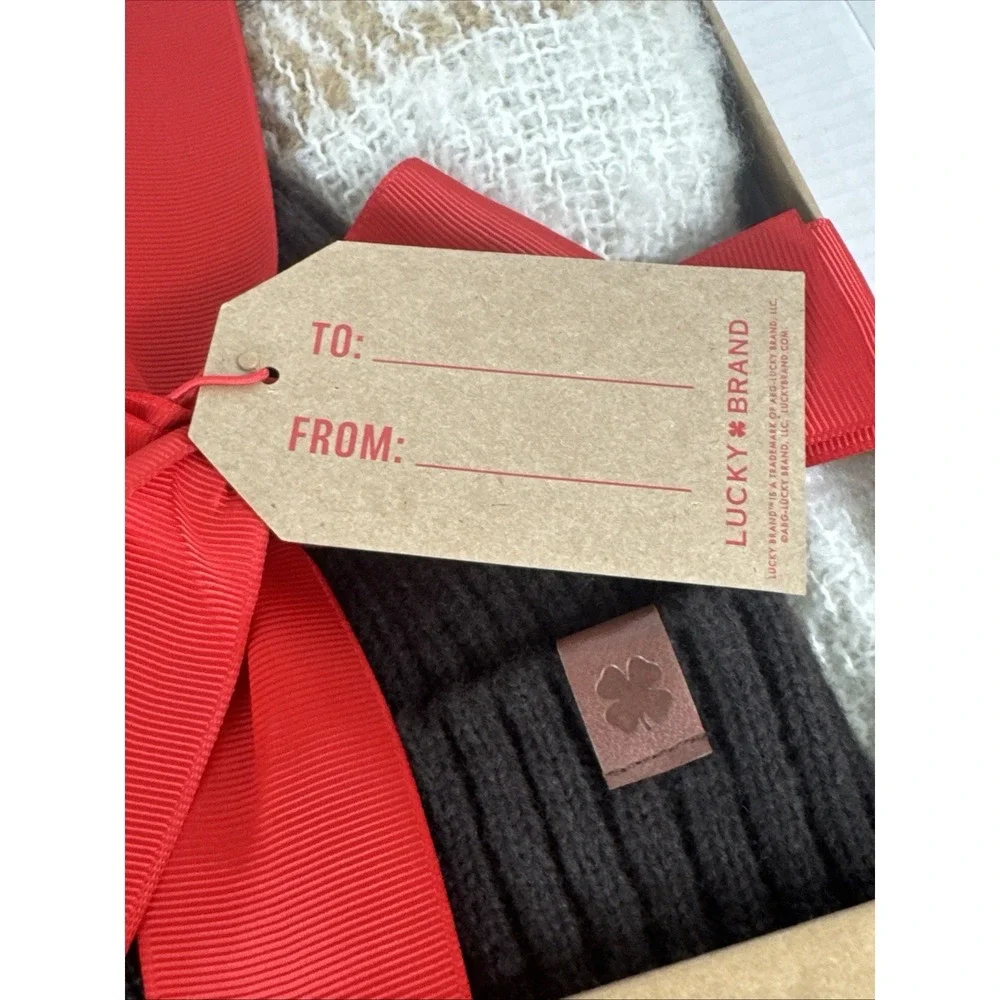Lucky Brand NEW Damaged Box Hat & Scarf Boxed Gift Set (2) Brown Creme Gray 1406